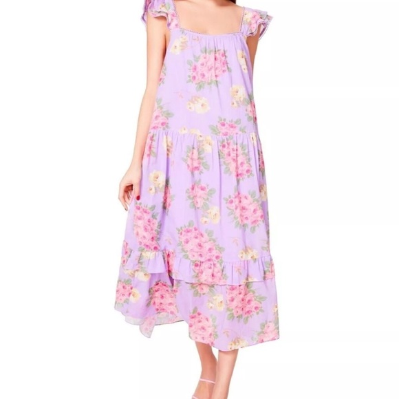 Betsey Johnson Dresses & Skirts - Betsey‎ Johnson rare vintage floral lavender Maxi Dress size L adjustable strap